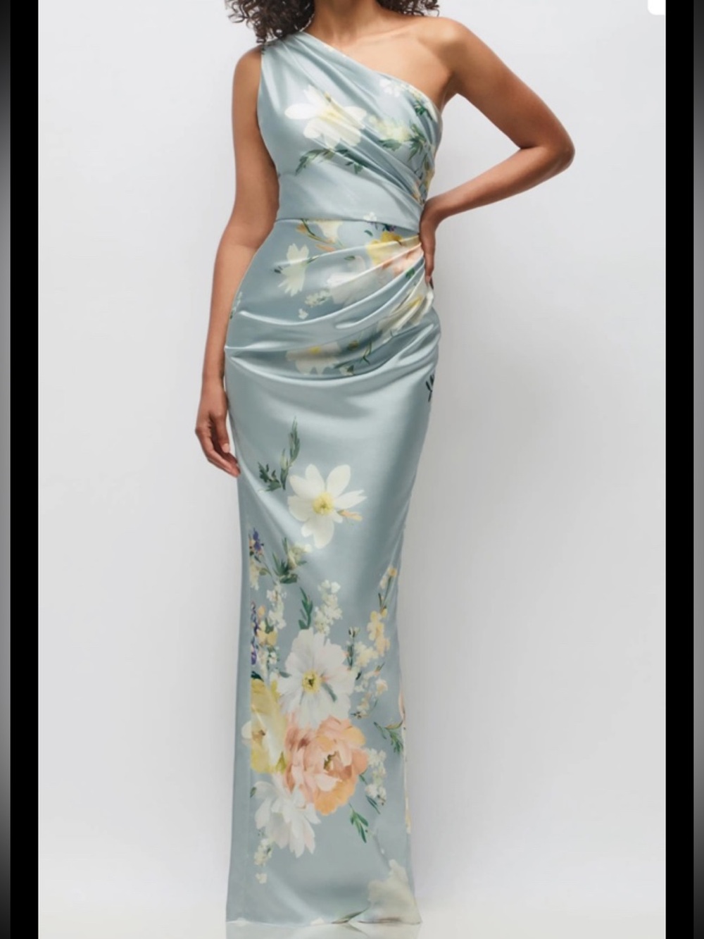 After Six Satin,One-Shoulder Gown,L-A/12,mist-multi,newWithoutTag